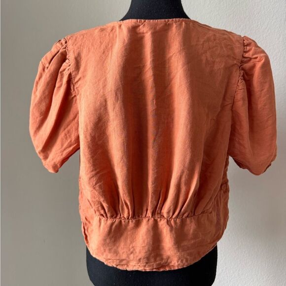 Levi's Luisa Linen Blend Cropped Puff Sleeve Blouse V-neck Top Sz L‎ Milkmaid - Picture 6 of 8